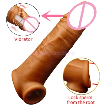 Vibracijska Penis Rokavi Moški Masturbator Kondom glavice penisa Vibrator za Večkratno uporabo Silikonski Penis Kondom Adult Sex Igrače za Pare
