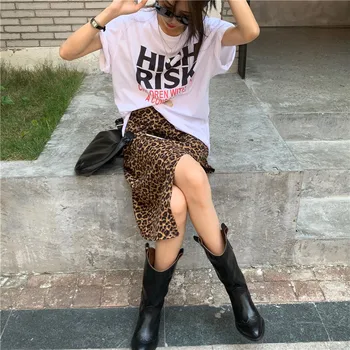 2020 novih nezakonitih super krilo neto rdeče leopard tiskanja split krilo ženske poletje korejska različica visoko pasu vrečko hip krilo