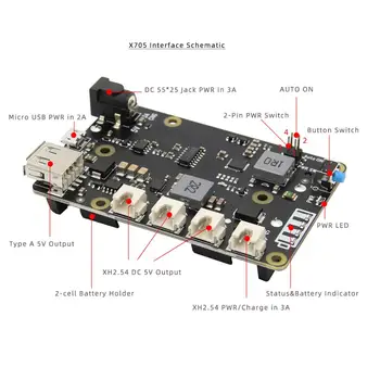 X705 UPS KLOBUK 18650 Moč Max 5.1 V 8A Izhod Širitev Board Smart Brezprekinitveno Napajanje za Raspberry Pi 4 Model B/3B+/3B