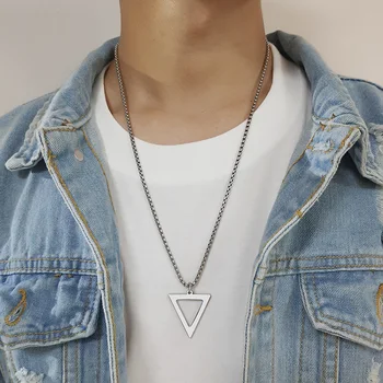 Moške Trikotnik Ogrlica iz Nerjavečega Jekla Minimalno Odprtega Trikotnika Obesek Geometrijske Mož Nakit