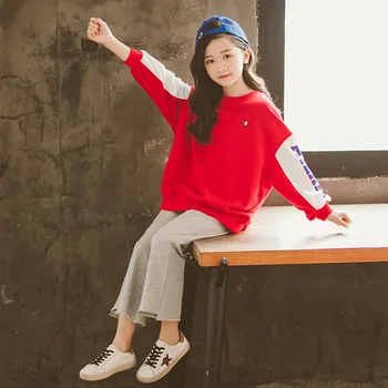 Korejski Slog Pletene Oversize Majica za Deklice 2020 Teen Dolgimi Rokavi Pulover s Kapuco Velikosti 8 10 12 14 15 let