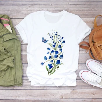 Ženske Cvet T-majice Vrh ženske Lady Cvetlični Kawaii Akvarel 90. letih Obleke Poletje Majica T Grafični Ženski Dekle, Ženska Tee T-Shirt
