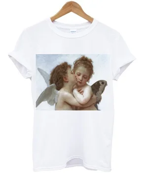 Hahayule Angel Kiss Slikarstvo Ženske Tumblr Moda Srčkan T-Shirt Poletje Priložnostne Kratkimi Natisnjeni Tee