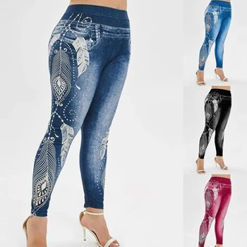 GAOKE Plus Velikost S-5XL Ženske Visoko Pasu Hlače Jeans 3D Tiskanih Fitnes Dokolenke Hujšanje Telovadnici Športne Dokolenke Vožnjo Nositi