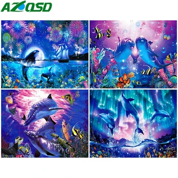 AZQSD Unframe, Barvanje Z Številkami Dolphin DIY Olje, Barvanje S Številko, Kompleti za Risanje Živali Na Platno Začetni Dekoracijo