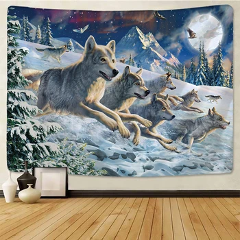 Teče volkovi Svete Živali, Tapiserija, Dekoracijo Steni Visi Lev Volk Tiger Vzorec v Ozadju Stene Tapiserija Domačega Tekstilnega