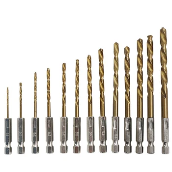 13Pcs/Komplet HSS hitroreznega Jekla Titanium obložene Drill Bit Set 1/4 Hex Kolenom 1.5-6,5 mm Izvijač Twist Drill Bit