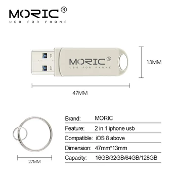 Najnovejši 2 v 1 Moric USB Ključek memoria cel usb za ios ključek USB Pen Drive 64gb 16 32 128 256GB OTG USB 3.0 za iPhone