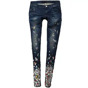 2020 pomlad moda za Ženske Luksuzni Okrasnih Diamond Denim Kavbojke Ženske Stretch Plus Velikost Svinčnik skinny jeans