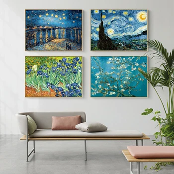 Slavni Art Van Gogh Zvezdnato Nebo Oljno sliko Pokrajine Platno Slikarstvo Cuadros Wall Art za Dnevni Sobi Doma Dekor (Brez Okvirja)