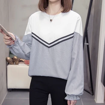 Plus velikost prugasta vrh majice za ženske do leta 2020 jeseni trendy svoboden mozaik dolg rokav tee majice Ženske oversize korejski tshirt