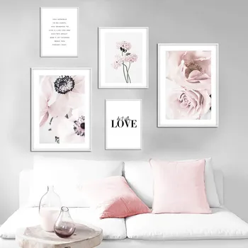 Pink Rose Cvet Botanični Platno Slikarstvo Skandinavskih Okrasni Cvetlični Plakat Umetnosti Tiskanja Nordijska Stenske Slike za dnevno Sobo