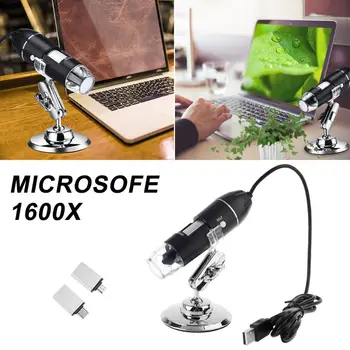 3-v-1 Digitalni Mikroskop 1600X Podporo PC Tipa C Mikro-USB Telefon USB Lupo