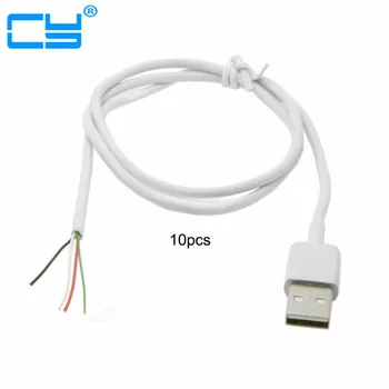 10pcs/Veliko USB 2.0 Tip Moškega do 4 Žice Odprite Kabel S Pletenico Ščit za DIY OEM Bela 70 cm