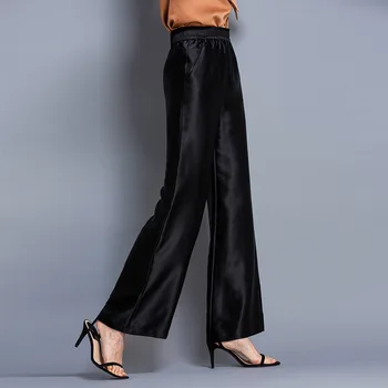 Svila širok noge hlače ženske poletje visoko pasu zavesa ohlapne hlače ženske mulberry svile tanke hlače priložnostno ženskih poletnih 190309