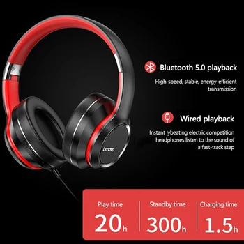 Lenovo HD200 Bluetooth Slušalke Nad uho Zložljive Računalnik Brezžične Slušalke Šumov HIFI Stereo Gaming Slušalke