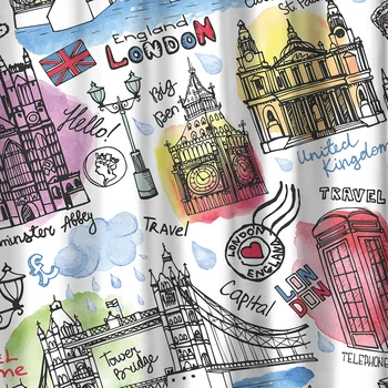 Britanski Stil London Stavbe Poliester Nepremočljiva Tuš Zavese z Pravokotnik nedrseča Talna Obloga Kopel Zavese Set