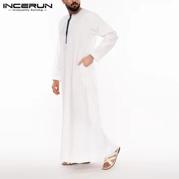 INCERUN Moških Islamske tam kaftan arabski Dolg Rokav Mozaik Caftan Oblačilih 2021 Savdska Arabija Bližnjem Vzhodu Dubaj Moški Musliman Jubba Thobe