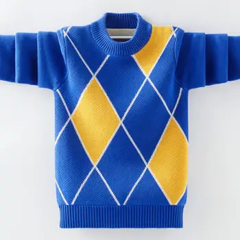 Starejši otroci čistega bombaža puloverji 3-17T najstniških pozimi žamet puloverji O-vratu pleteni puloverji baby fantje oblačila dno majica