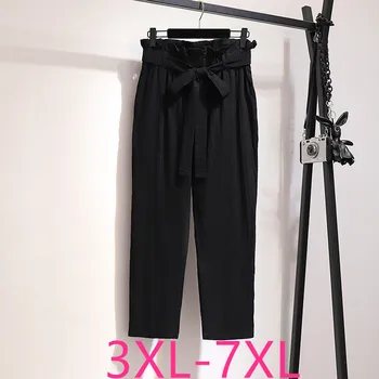 Novo 2021 dame poletje plus velikost haren hlače za ženske velika svoboden priložnostne bombaž pas črne dolge hlače 3XL 4XL 5XL 6XL 7XL