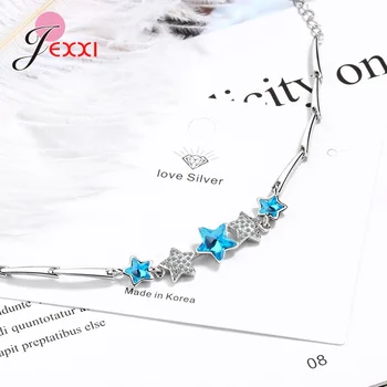 Peneče Poroka Ženske, Nakit 925 Sterling Srebro Sijoče Modra/Bela Mali Zvezd Avstrijskimi Kristali Amuleti Zapestnice