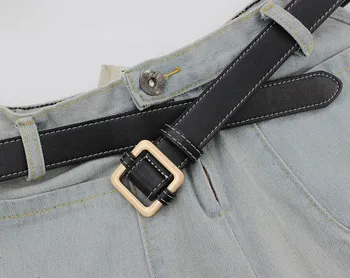 Nove Modne ženske pasovi design Kvadratnih sponke dame jeans pasovi za Modeliranje zlata brez zaponke usnjeni pas cinturon mujer