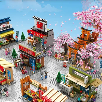 1167PCS Majhnih Delcev, gradnikov Otroško Izobraževalne Sestavljeni Igrače Sakura Street View Igrače Za Otroke