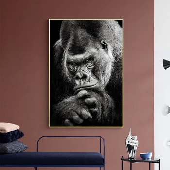 Moderno Črno Gorilla Platno Slikarstvo Sliko Nordijska Živali Plakatov in Fotografij Opica Stenske Slike za Dnevni Sobi Doma Dekor