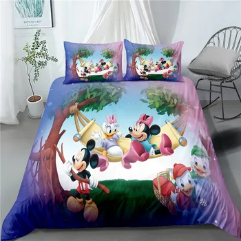 Disney Vijolično Cvetlični Minnie Mouse Poliester Rjuhe Kritje Pillowcases Tolažnik Pokrovček Nastavite za Fante, Dekleta Spalnica Dekor Twin Enotni