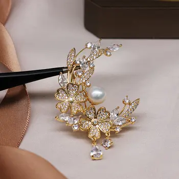 SINZRY NOVO lady kostum nakit AAA kubičnih cirkon simulirani pearl cvet dekorativni elegantne ženske broške