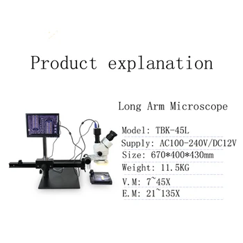 21-135x video Mikroskopom Multi-funkcijo Dolgo Roko Premakniti Elektronski Digitalni Zaslon Zoom CPU Orodjem za Vzdrževanje LED TBK-45L