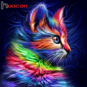 Huacan 5D Diamond Slikarstvo Celoten Kvadratni Žival Mačka Diamond Vezenje Krog Vaja Okrasnih Slike Navzkrižno Šiv Doma Dekor