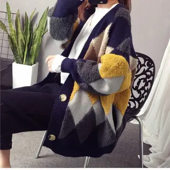 Pulover ženske ' s cardigan jesen/zima svoboden 2020 zgosti nov zunanji pleteni jakna majhne, srednje-dolžina