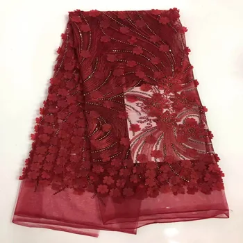 JUAN101 rdeče 3d cvet vezenje in sequins voile čipke obleko tkanine, 2017 novo prispeli v Afriki neto očesa tkanine, čipke whol