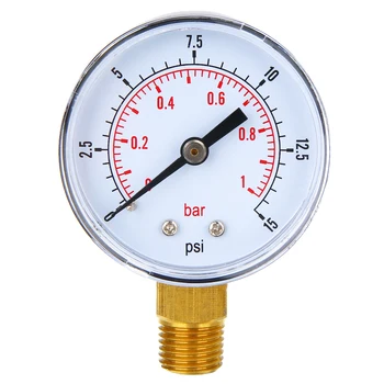 1/4 BSPT Nizki Tlak Bar Gauge Merilnik Hidravlični Tester za Izbiranje Manometer 50mm 0-15 PSI 0-1 Bar Za Gorivo Zrak, Olje, Plin, Vodo