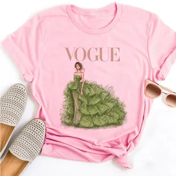 Vogue Princess Pink T Shirt Tiskanje Ženski Grunge Ulzzang Tshirt Risanka Smešne Majice, Vrhovi Grafični Oblačila Moda Dekle T-shirt