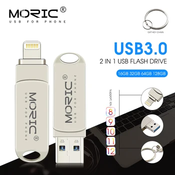Najnovejši 2 v 1 Moric USB Ključek memoria cel usb za ios ključek USB Pen Drive 64gb 16 32 128 256GB OTG USB 3.0 za iPhone