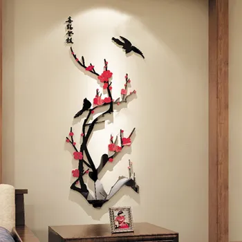 Kitajski Slog Stenske Nalepke Magpie Plum Blossom Ozadje Nalepke, Kuhinja, Spalnica Okraski Nalepke 3D Akril DIY Stene Decals