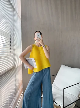 Miyake Gub 2020 poletje cool dihanje svoboden nezakonitih brez rokavov Telovnik srajco obleke korejski estetske trendovska Modna oblačila