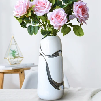 Sodobna visoko kakovostno Keramično Vazo Ročno pozlačen belo in srebrno vazo tri delni komplet Namizni Obrti Doma Oprema za Dekoracijo