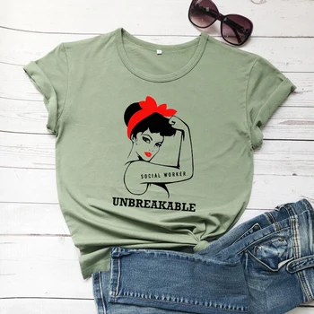 Socialni Delavec Nezlomljiv ženske modni čistega bombaža priložnostne grunge tumblr t shirt grafični srčkan kawaii tees stranka hipster umetnosti vrhovi