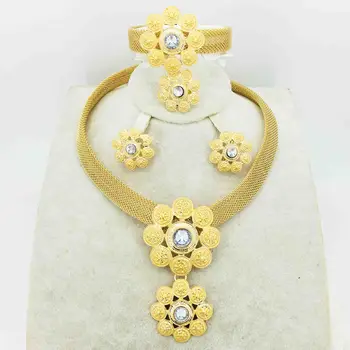 Poročni dar modni visoke kakovosti Afriški nakit set ženska ogrlica, uhani, zapestnica potovanja zlato nakit set