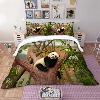 Srčkan Panda vzorec natisnjene Posteljnine Komplet za tolažnik Rjuhe Kritje nastavite z Blazino Primerih Eno Dvojno 3pcs Bedclothes posteljno perilo