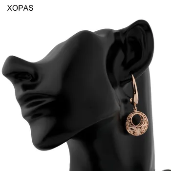 XOPAS Uhani set Za Ženske 585 Rose Gold Barvi Dvojni Plasti Vklesan Ovalni Obliki Votle Žensk Nakit Set