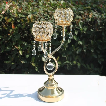 Nov prihod 2-roko svečo držala ustvarjalne Kristalno obeski prekrita držijo svečo, zlato poroko tabela candelabra doma dekoracijo