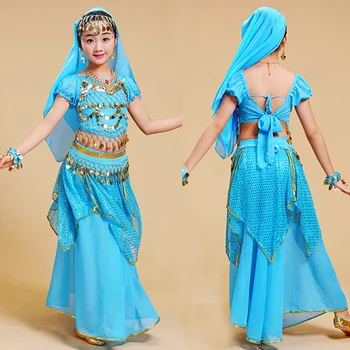 Otrok Belly Dance Kostumi za Dekleta Orientalski Fazi Ples Trebuh Kostumi Nastavite Fant Dekle Indijski Bollywood Ples bo Ustrezala 5PCS Set