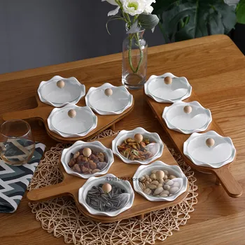 Novo belo keramično ploščo, bambusa, lesa pladenj za Nordijsko veter steklen pokrov sadnega krožnika krožnik popoldanski čaj malica plošča suho sadje ploščo