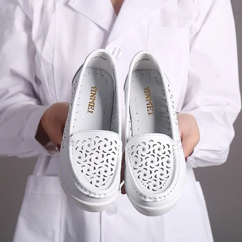 Nove medicinska sestra čevlji ženske čevlje zaprtih ultra lahka dihanje non-slip mehko usnje, usnjeni čevlji nosečnice čevlji dela ravno čevlji