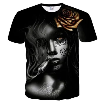 2020 Nove Moške majice ROSE Black Natisnjeni Sexy majica s kratkimi rokavi Moški Tshirt Poletje Black T-shirt Punk Lobanje Rose Design Plus Velikost