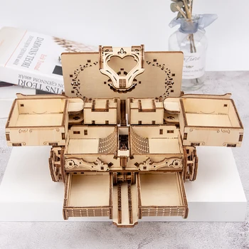 3D Lesene Sestavljanke Sestaviti Kreativno DIY Puzzle Lesenih za Mehanski Prenos Starinsko Polje Model Sestavljeni Igrače, Nakit za Shranjevanje